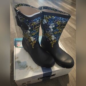 Joules Women's Floral Rain Boots - Black and Blue